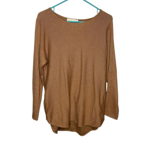 Michael Kors Camel tan long sleeve sweater size medium zip slits at bottom - Picture 1 of 5